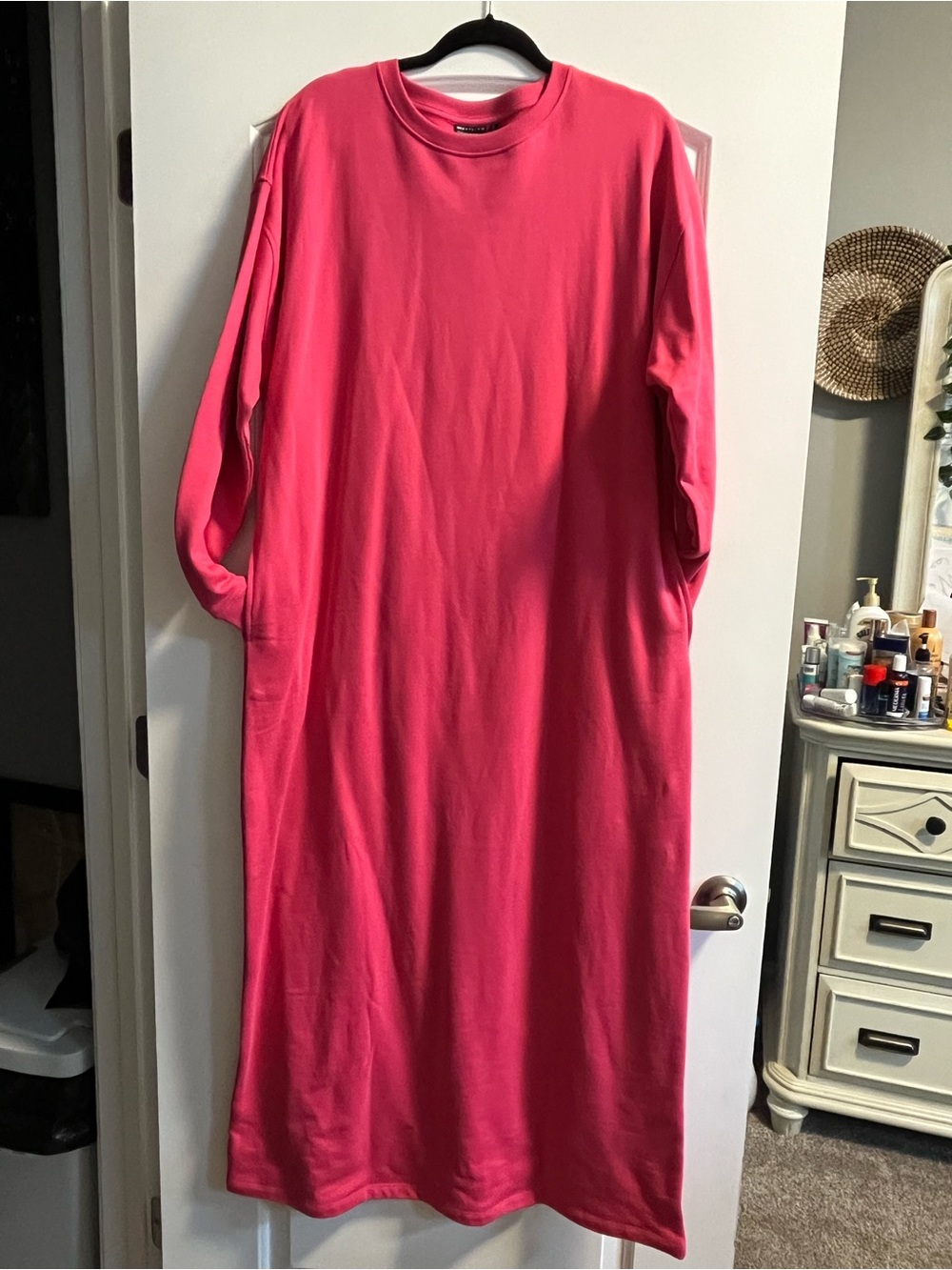 Women's Pink Long Sleeve Maxi Dress